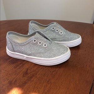 Girls slip on silver glitter shoes